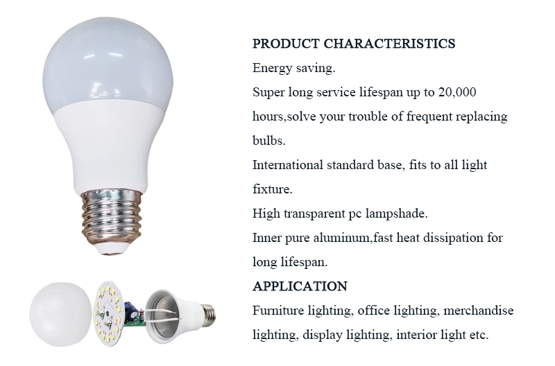 China Manufacturing OEM/ODM Customized E27 B22 LED Bulb Lamp a Type Energy-Saving A60 5W 7W 9W 12W Aluminum LED Light