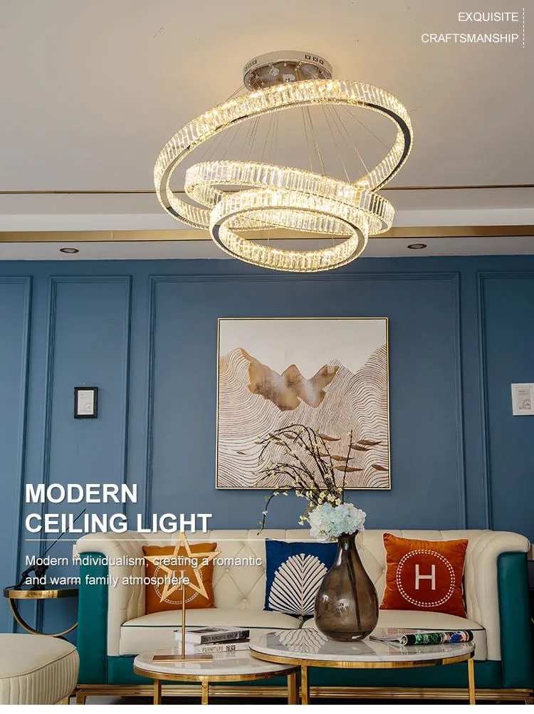 Ocean Lighting Contemporary Luxury Modern LED Decoration Indoor Large Circle LED Crystal Pendant Light