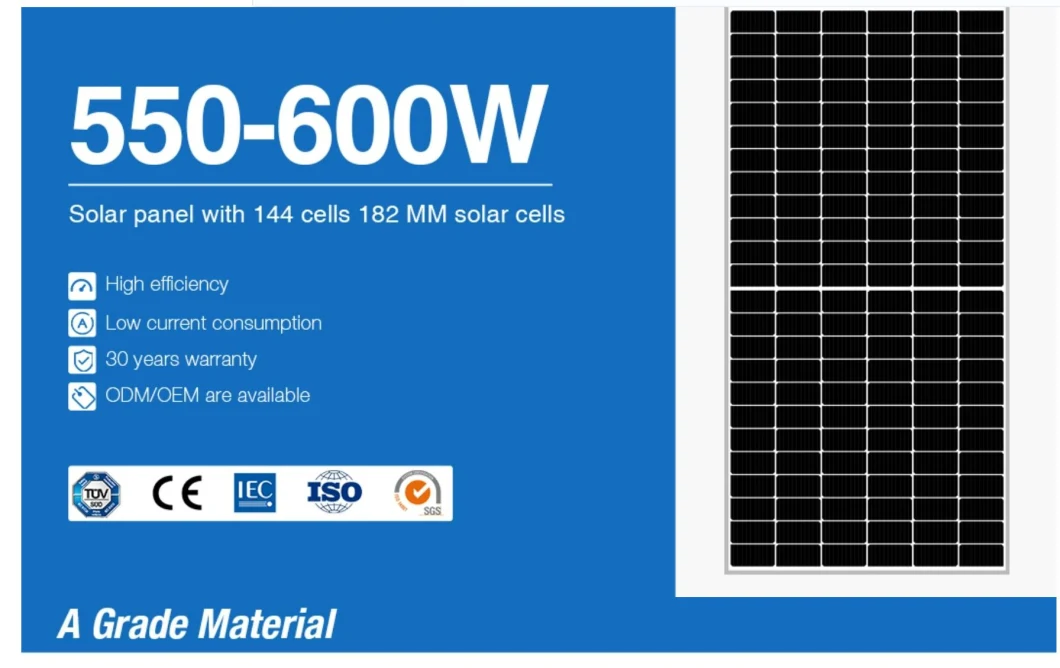 High Efficiency Solar Shm550~600W 144 Cell 182mm Half Cell 10bb Mono 550W 560W 570W 580W 590W 600W Solar Panel